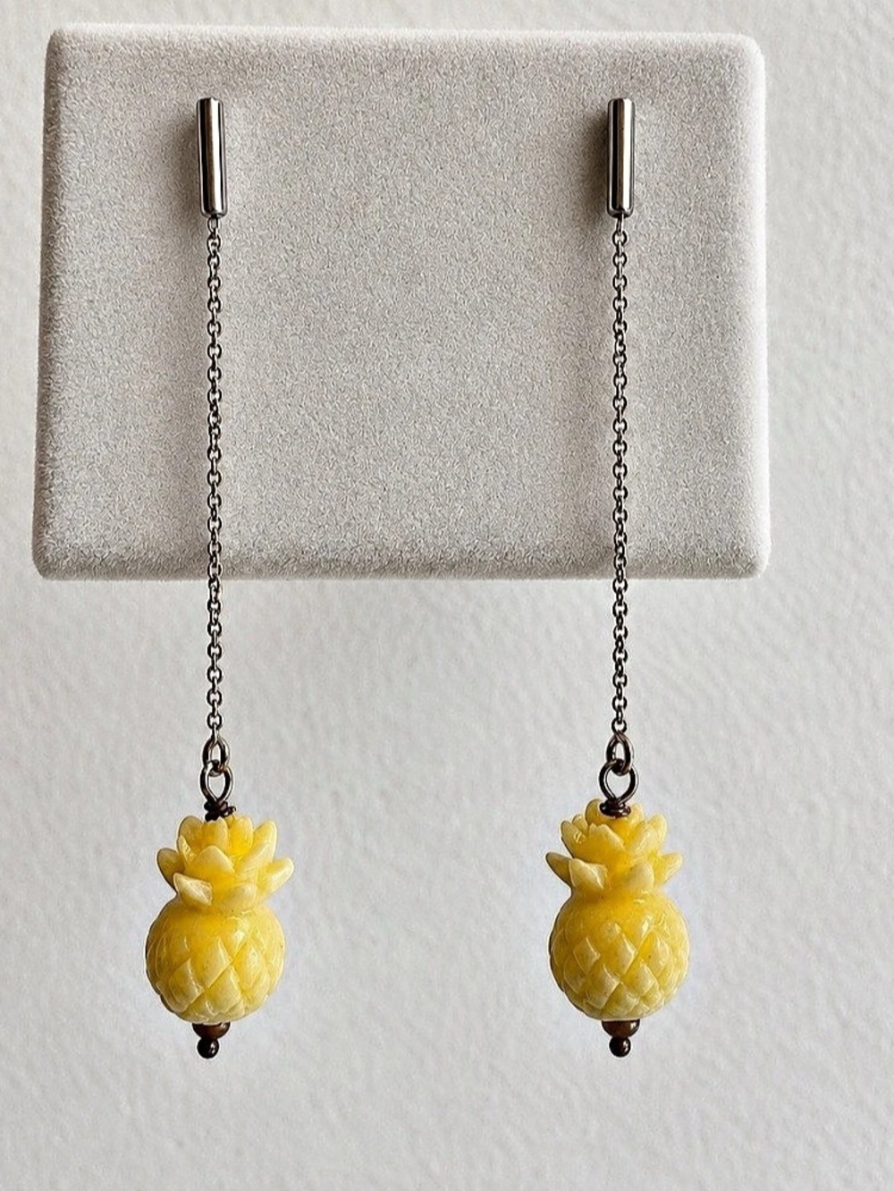 Genuine Carved Coral Pineapple Drop Earrings in 925 Silver